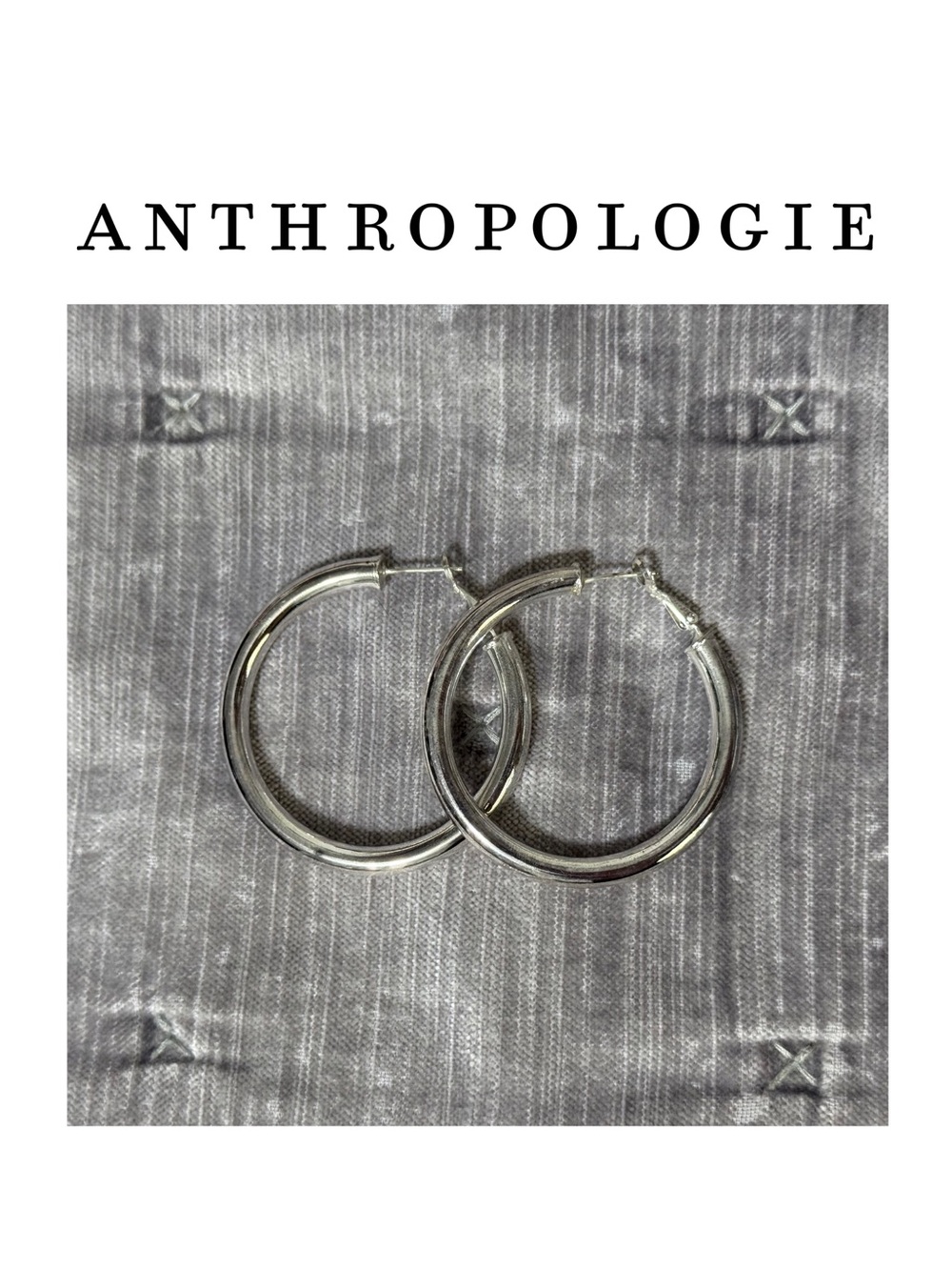 Anthropologie 925 Sterling Silver Chunky Hoop Earrings